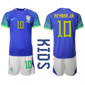 Brasilien Neymar Jr #10 kläder Barn VM 2022 Bortatröja Kortärmad (+ korta byxor)